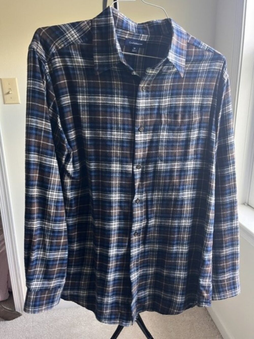Croft & Barrow Men's Blue Plaid Flannel Button Front Shirt Long Sleeve Size M